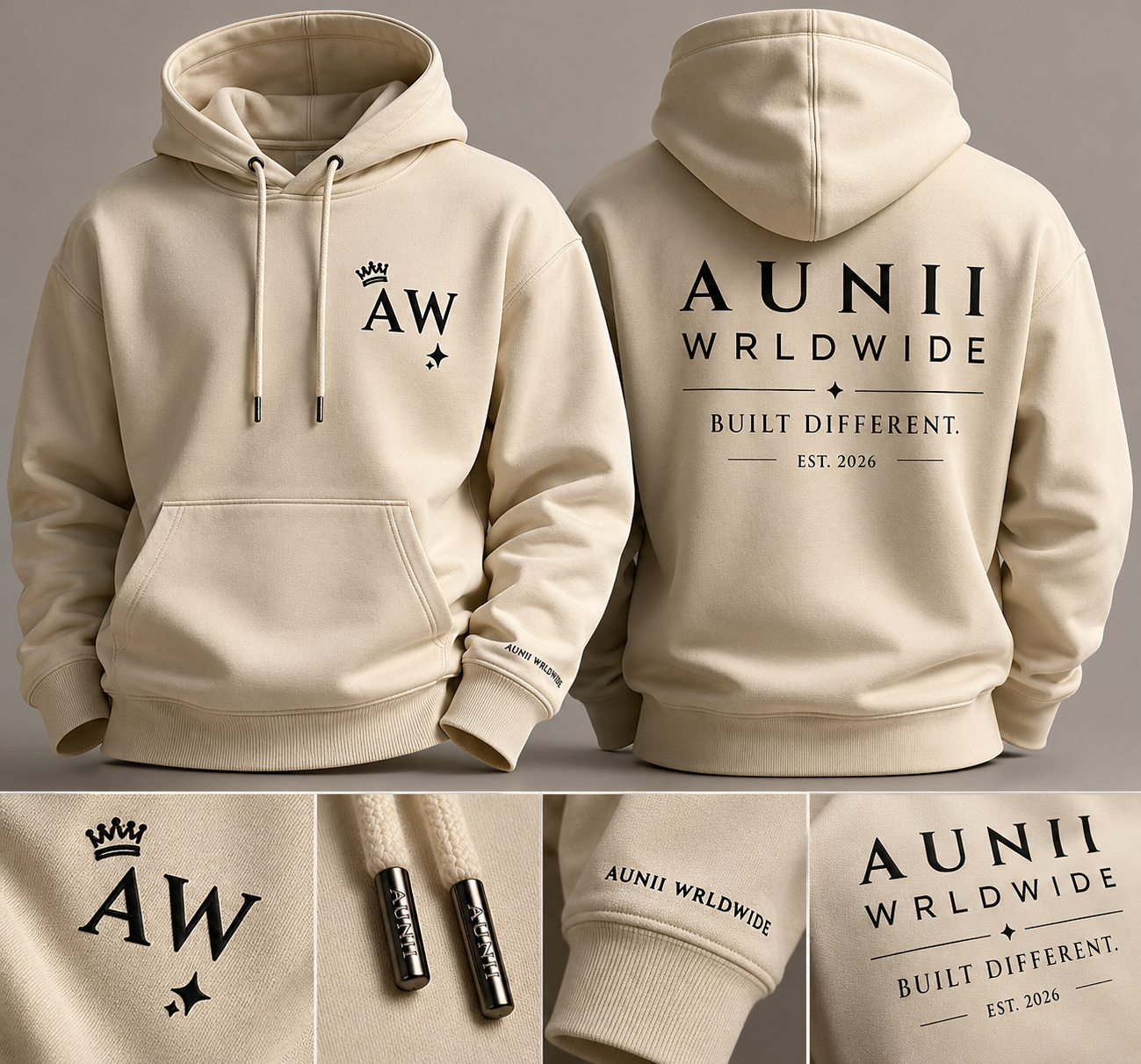 AUNII WRLDWIDE Hoodie — Cream